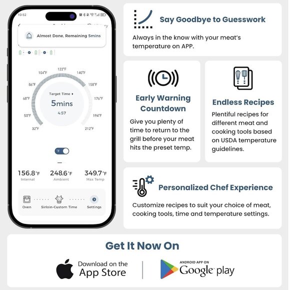 Wireless Meat Thermometer with Four-Clover Probe 500FT Range - Picture 4 of 8